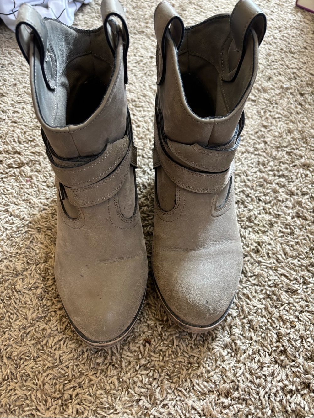 Rocket Dog Taupe Pull-On Ankle Booties with Strap Detail